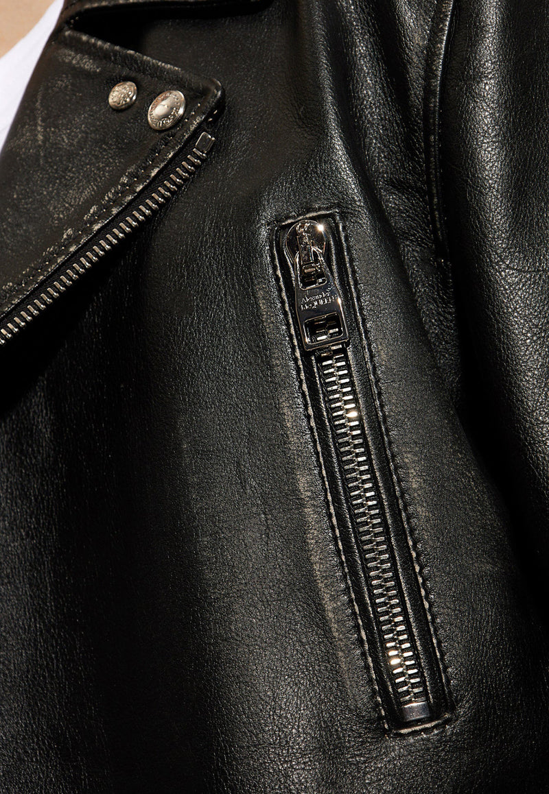 Alexander McQueen Zip-Up Leather Biker Jacket Black 626381 Q5AMK-1080