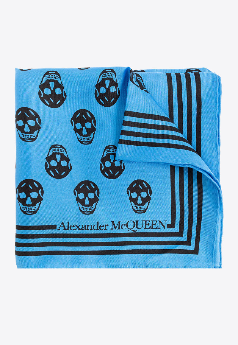 Alexander McQueen Biker Skull Silk Square Scarf Blue 590929 3001Q-4660