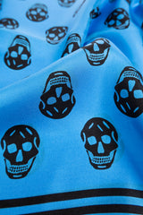 Alexander McQueen Biker Skull Silk Square Scarf Blue 590929 3001Q-4660