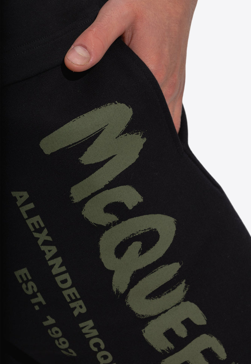 Alexander McQueen Graffiti Logo Print Shorts Black 688717 QTAAB-0519