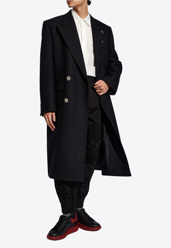 Alexander McQueen Double-Breasted Wool Coat Black 765796 QVAAI-1000