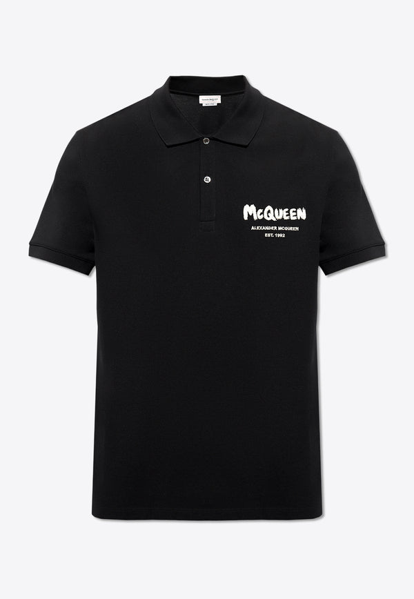 Alexander McQueen Embroidered Graffiti Logo Polo T-shirt Black 662551 QXAAK-1000