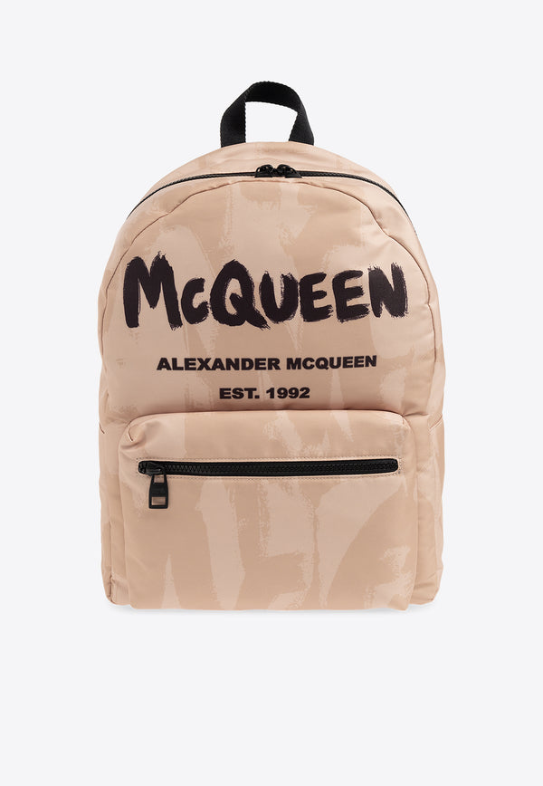 Alexander McQueen Metropolitan Graffiti Logo Backpack Beige 646457 1AAQ1-9769
