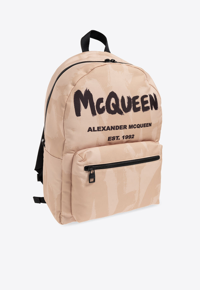Alexander McQueen Metropolitan Graffiti Logo Backpack Beige 646457 1AAQ1-9769