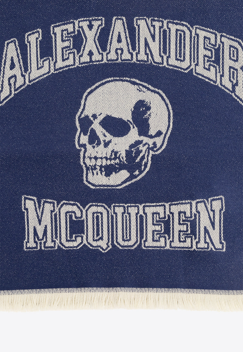 Alexander McQueen Intarsia Knit Logo Wool Scarf Navy 758500 4200Q-4377