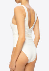 Tory Burch Miller Plunging Neck One-Piece Swimsuit Cream 73219 0-104