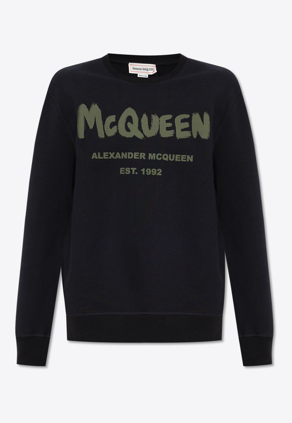 Alexander McQueen Graffiti Logo Print Crewneck Sweatshirt Black 688713 QTAAB-0519