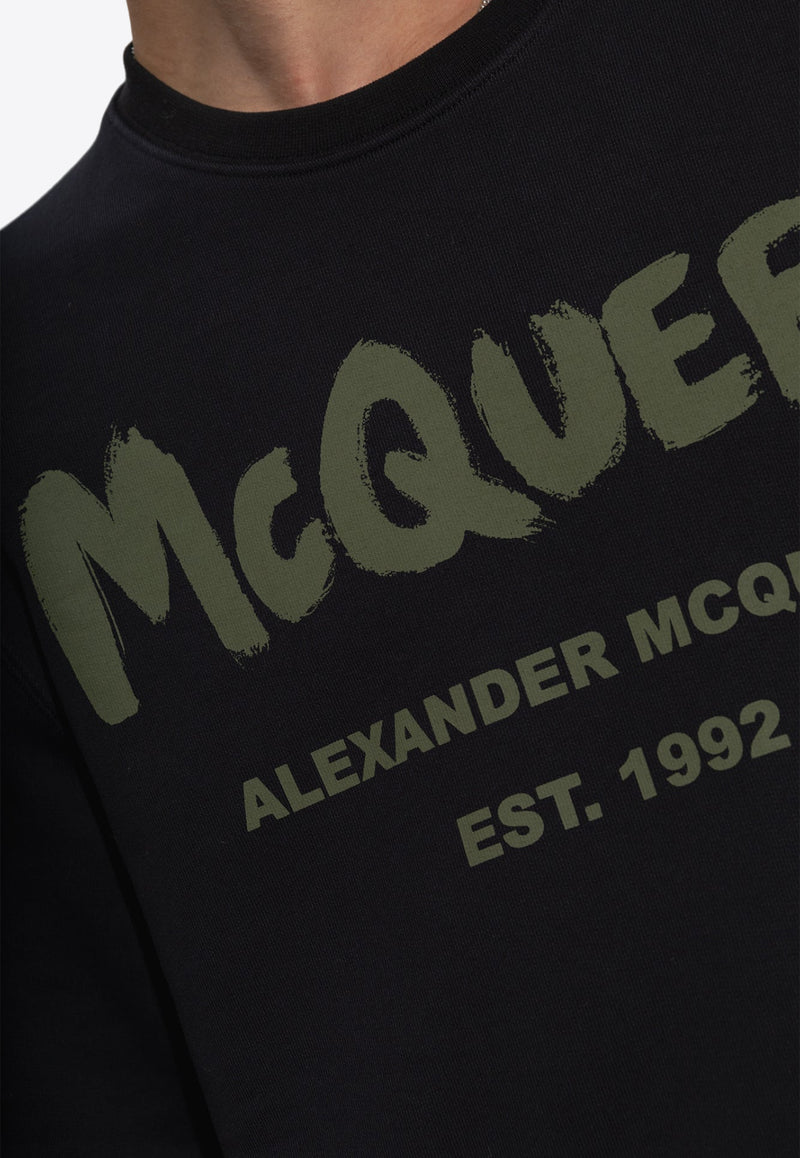 Alexander McQueen Graffiti Logo Print Crewneck Sweatshirt Black 688713 QTAAB-0519