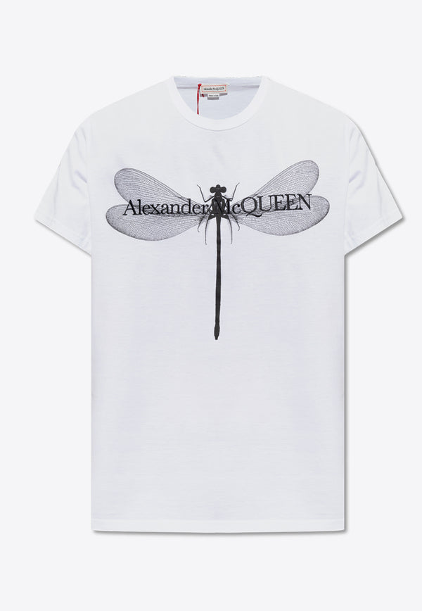 Alexander McQueen Dragonfly Print Logo T-shirt White 776328 QTAAI-0909