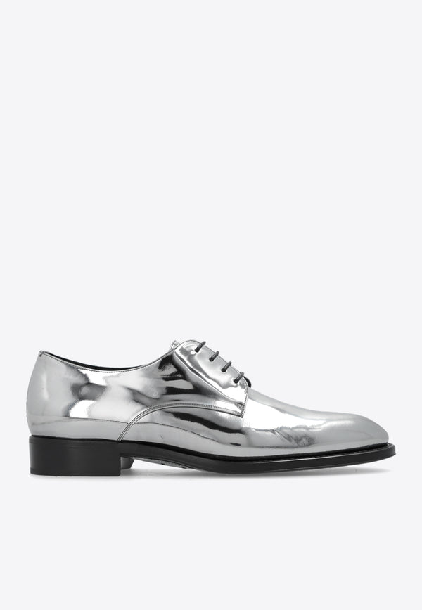 Saint Laurent Adrien Metallic Leather Derby Shoes Silver 754753 AAAQB-1346