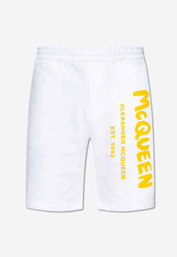 Alexander McQueen Graffiti Logo Print Shorts White 688717 QTAAB-0959