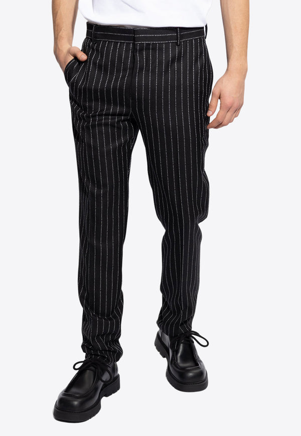 Alexander McQueen Wool Pinstripe Slim Pants Black 735205 QUAAR-1090