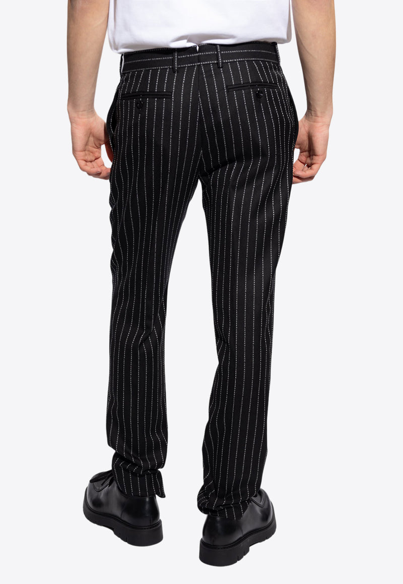 Alexander McQueen Wool Pinstripe Slim Pants Black 735205 QUAAR-1090