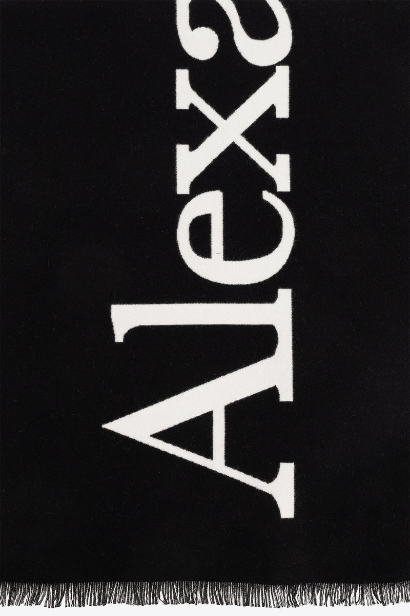 Alexander McQueen Logo Print Fringed Scarf Black 709011 4105Q-1078