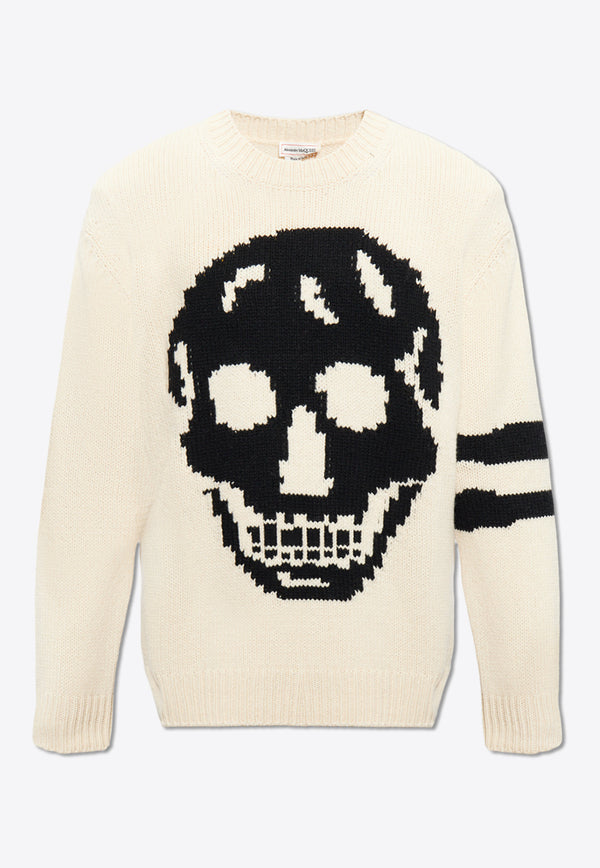 Alexander McQueen Intarsia Skull Wool Sweater Cream 775761 Q1A73-9125