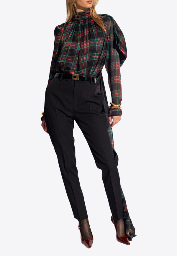 Saint Laurent Lavallière-Neck Checked Blouse Multicolor 769775 Y1H96-1052