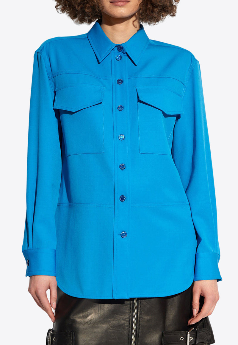 Alexander McQueen Long-Sleeved Buttoned Shirt Blue 780785 QJAAC-4228