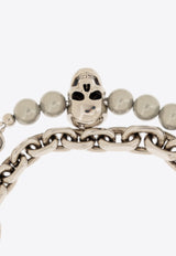 Alexander McQueen Skull Beaded Chain Bracelet Silver 774165 I170E-1445