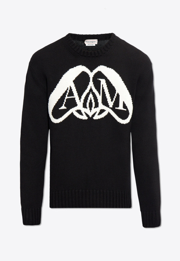 Alexander McQueen Seal Logo Intarsia Sweater Black 775849 Q1A70-1080
