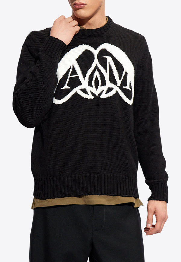 Alexander McQueen Seal Logo Intarsia Sweater Black 775849 Q1A70-1080