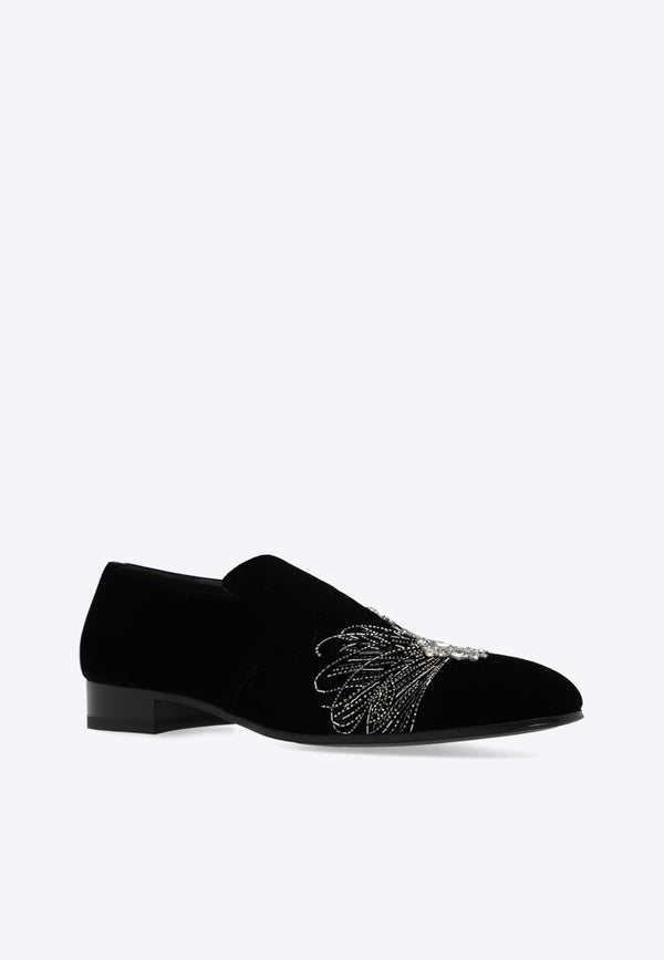 Alexander McQueen Dragonfly Embellished Velvet Loafers Black 777799 W4AMP-1064
