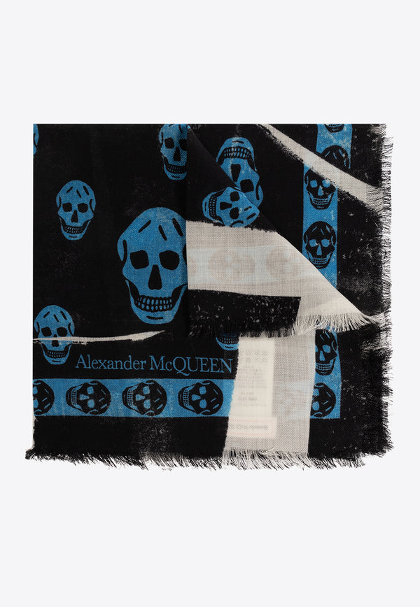 Alexander McQueen Slashed Skull Print Wool Scarf Black 774305 3222Q-1046