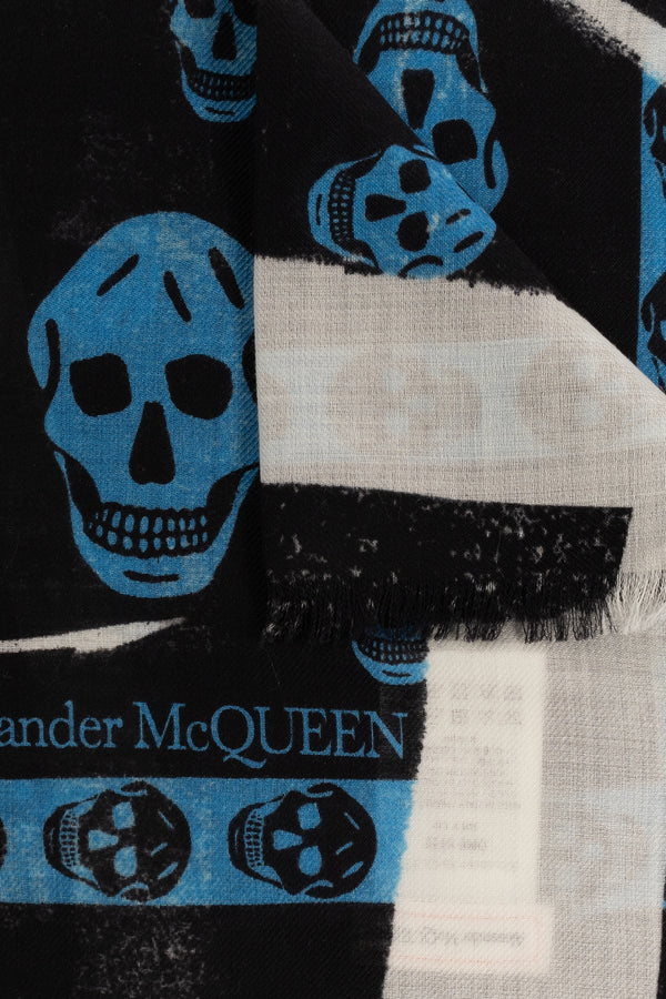 Alexander McQueen Slashed Skull Print Wool Scarf Black 774305 3222Q-1046