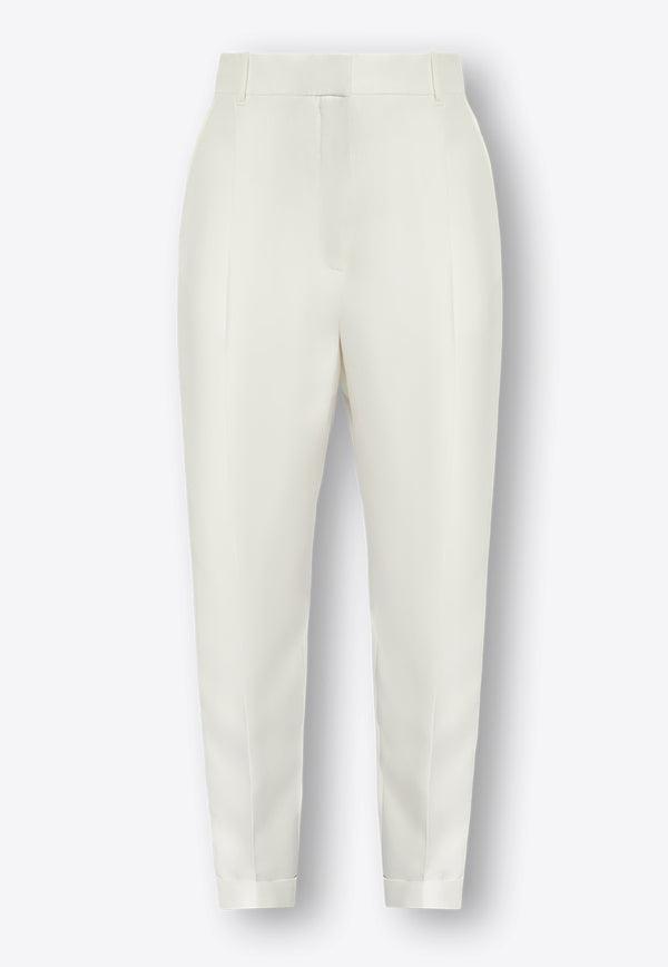 Alexander McQueen Pleat-Front Slim Peg Pants White 780723 QEAE5-9000