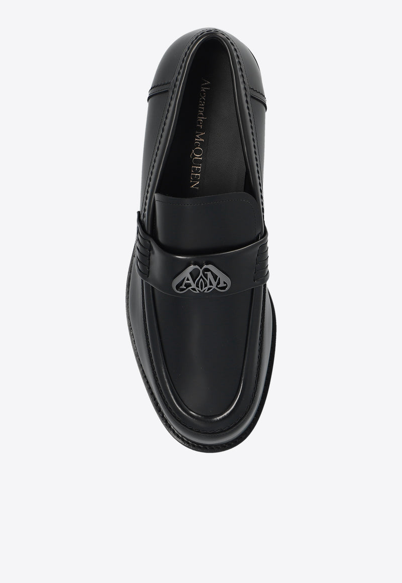 Alexander McQueen Seal Plaque Leather Loafers Black 777805 WIES2-1069