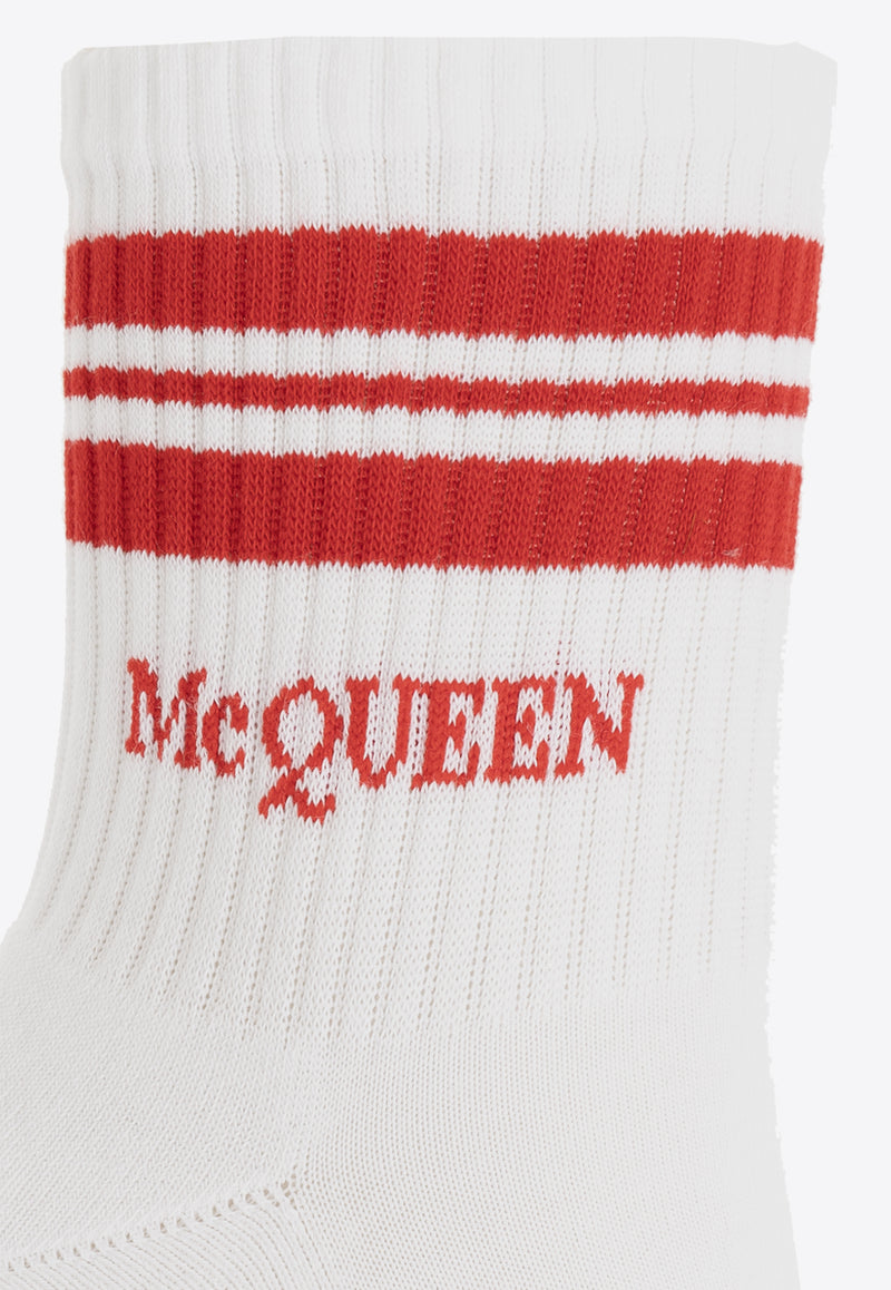 Alexander McQueen Logo Intarsia Striped Socks White 779365 3D17Q-9074