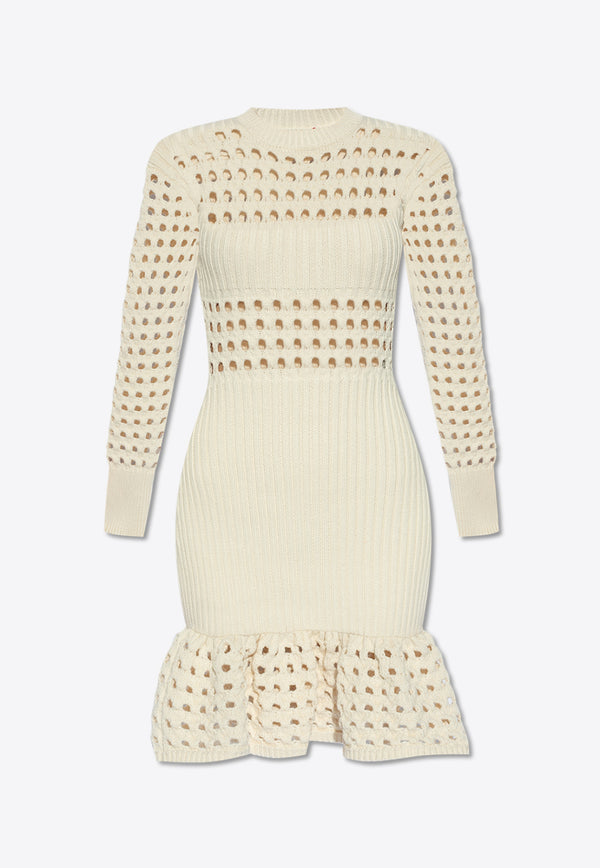 Alexander McQueen Crochet Knit Flared Mini Dress Cream 780456 Q1A8M-9004