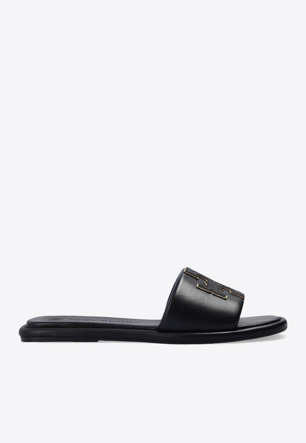 Tory Burch Double T Patch Leather Slides Black 79985 0-013