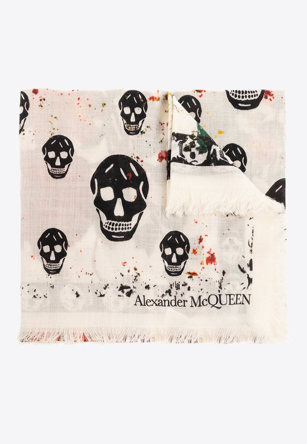 Alexander McQueen Skull Floral Print Wool Scarf White 779894 3222Q-9274