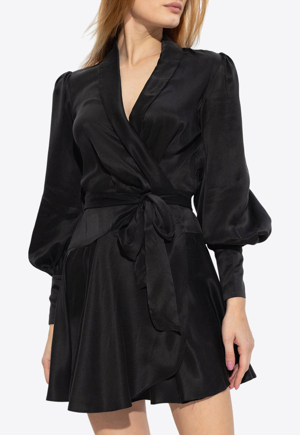 Zimmermann Mini Silk Wrap Dress Black 8067DRMAT 0-BLK