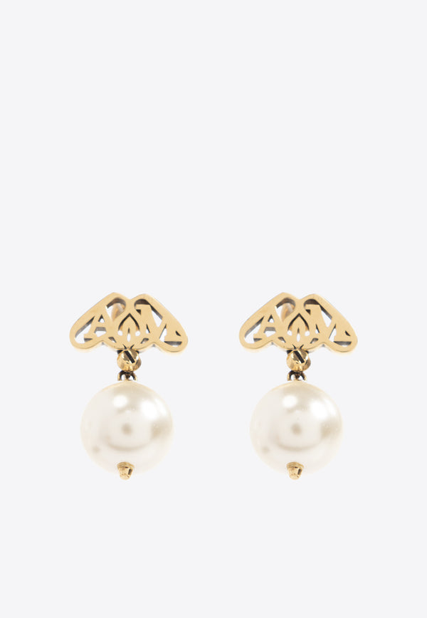 Alexander McQueen Seal Logo Pearl Earrings Gold 780980 I170L-1485