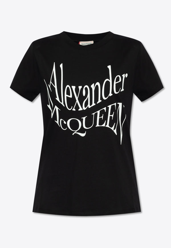 Alexander McQueen Logo Print Crewneck T-shirt Black 781403 QZALT-0901