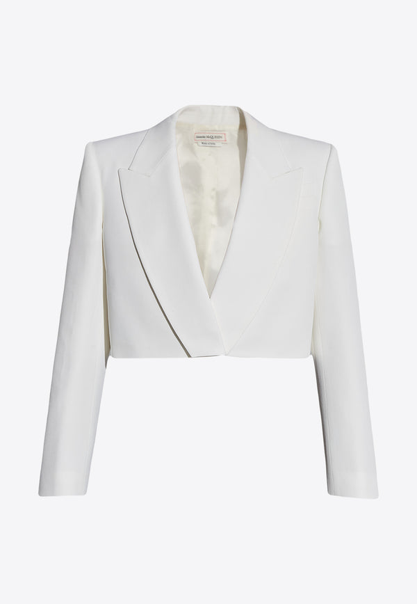 Alexander McQueen Cropped Tuxedo Blazer White 781814 QJAAC-9016