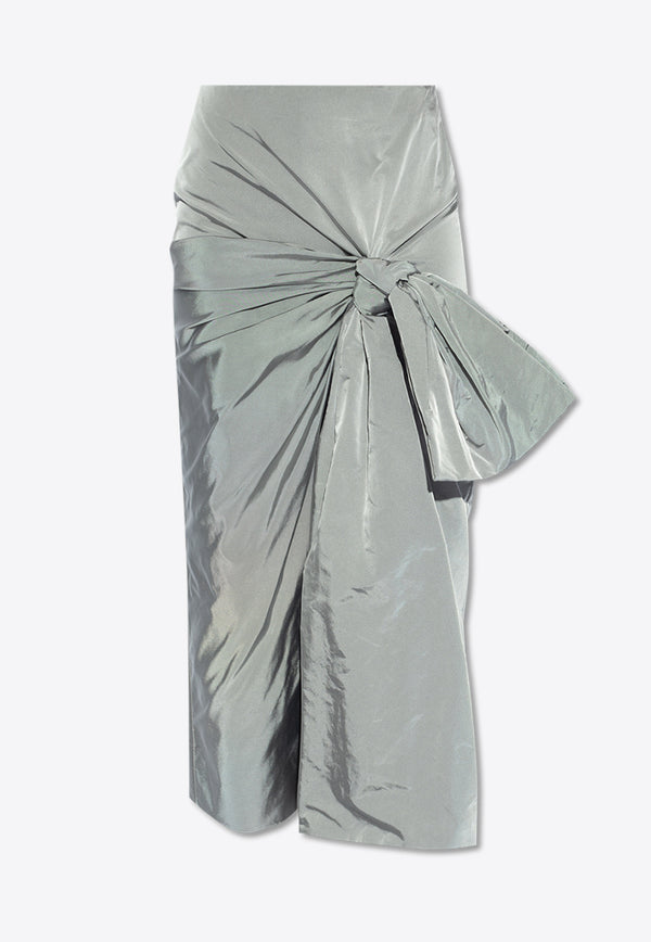 Alexander McQueen Glossy Taffeta Knotted Midi Skirt Silver 783431 QEACM-1063