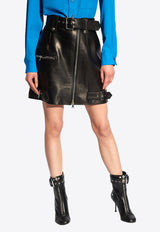 Alexander McQueen Biker Zip-Up Mini Leather Skirt Black 780921 Q5ALT-1000