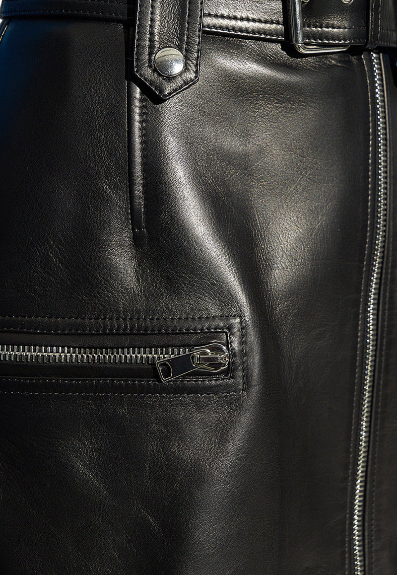 Alexander McQueen Biker Zip-Up Mini Leather Skirt Black 780921 Q5ALT-1000