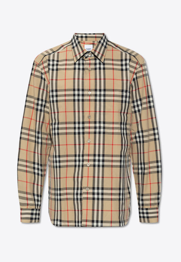 Burberry Signature Check Long-Sleeved Shirt  Beige 8070577 A7028-ARCHIVE BEIGE IP