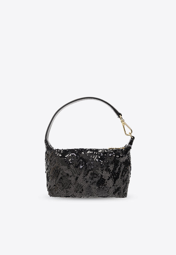 GANNI Small Butterfly Sequined Shoulder Bag Black A5411 5893-099