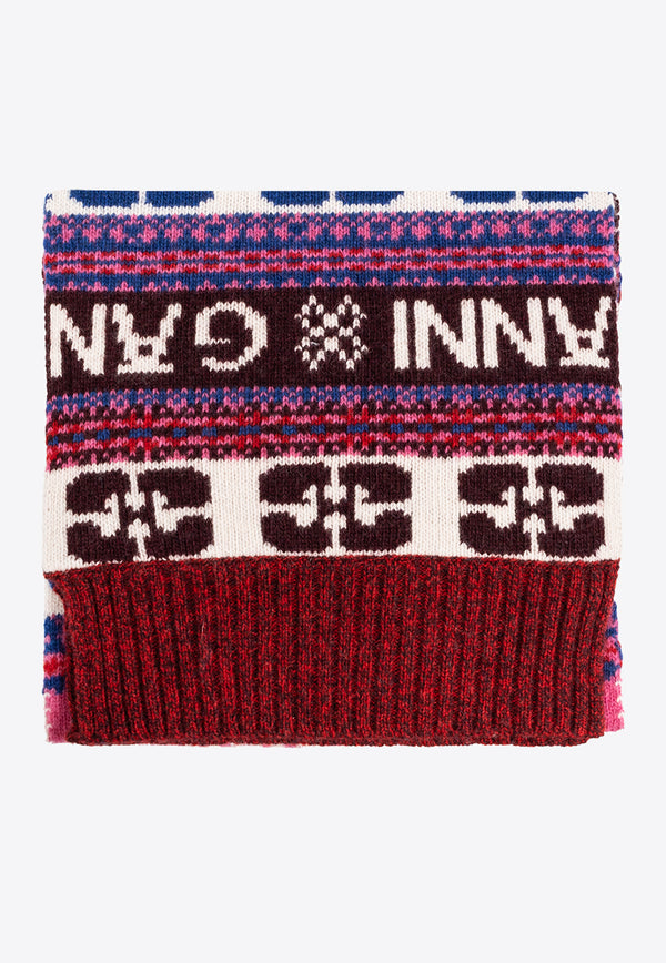 GANNI Intarsia Knit Wool-Blend Scarf Multicolor A5623 5856-999