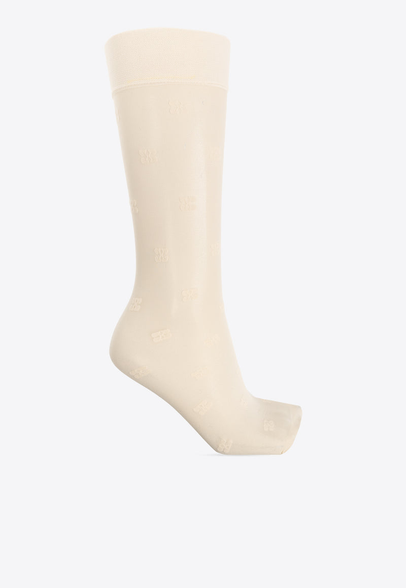 GANNI Monogrammed Knee-High Socks Cream A5538 5896-135