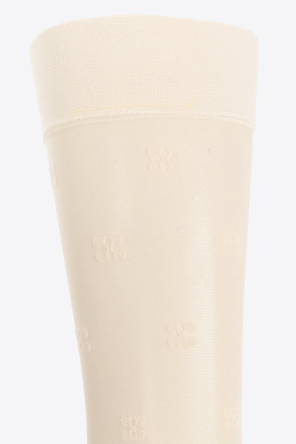 GANNI Monogrammed Knee-High Socks Cream A5538 5896-135