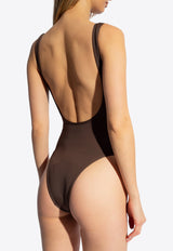 Balmain Logo Embroidered One-Piece Swimsuit Brown BKBG71780 0-213