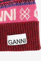 GANNI Logo Intarsia Pompom Wool Beanie Multicolor A5622 5856-999