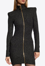 Balmain Lurex Knit Zip Mini Dress Black BF2R8393 KF12-EAD