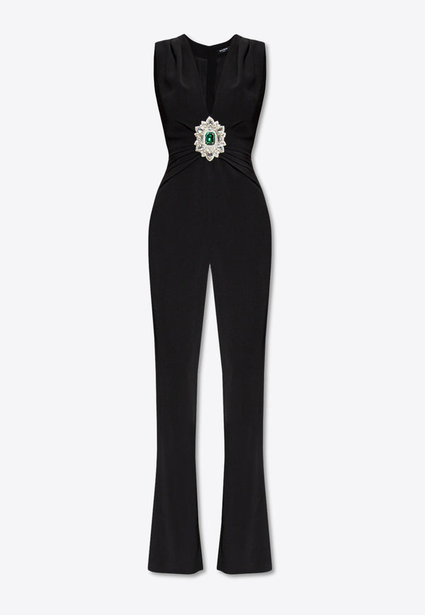 Balmain Crystal Embroidered Crepe Jumpsuit Black BF1PW095 00VB-0PA
