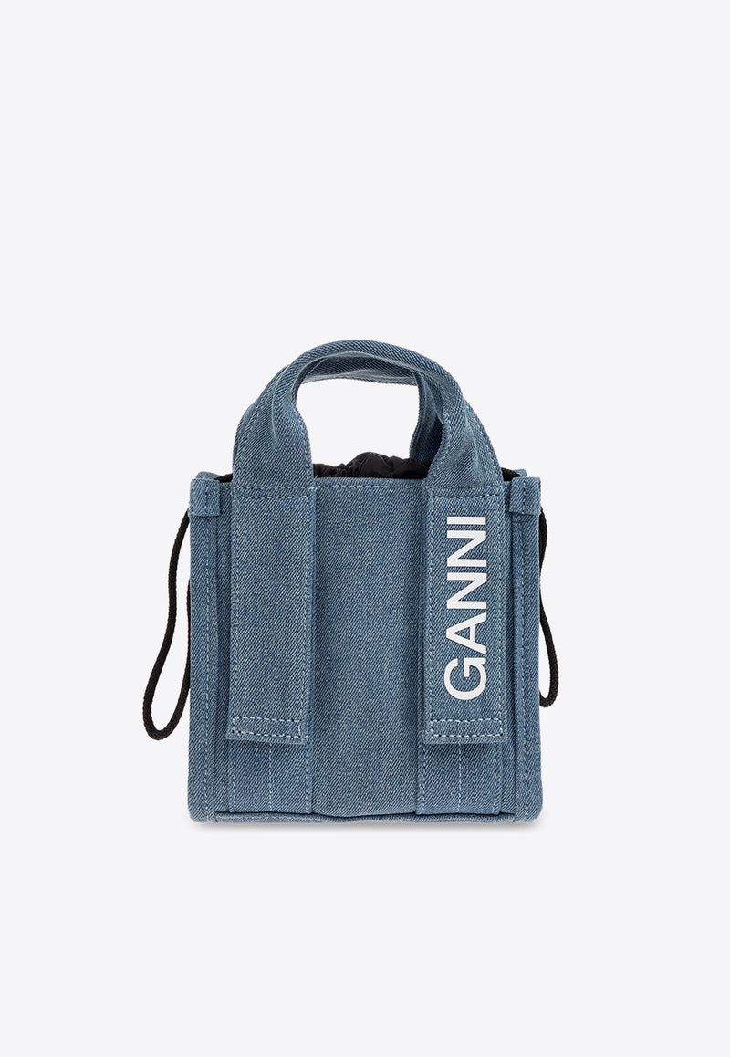 GANNI Mini Logo Print Denim Tote Bag A5459 5488-630